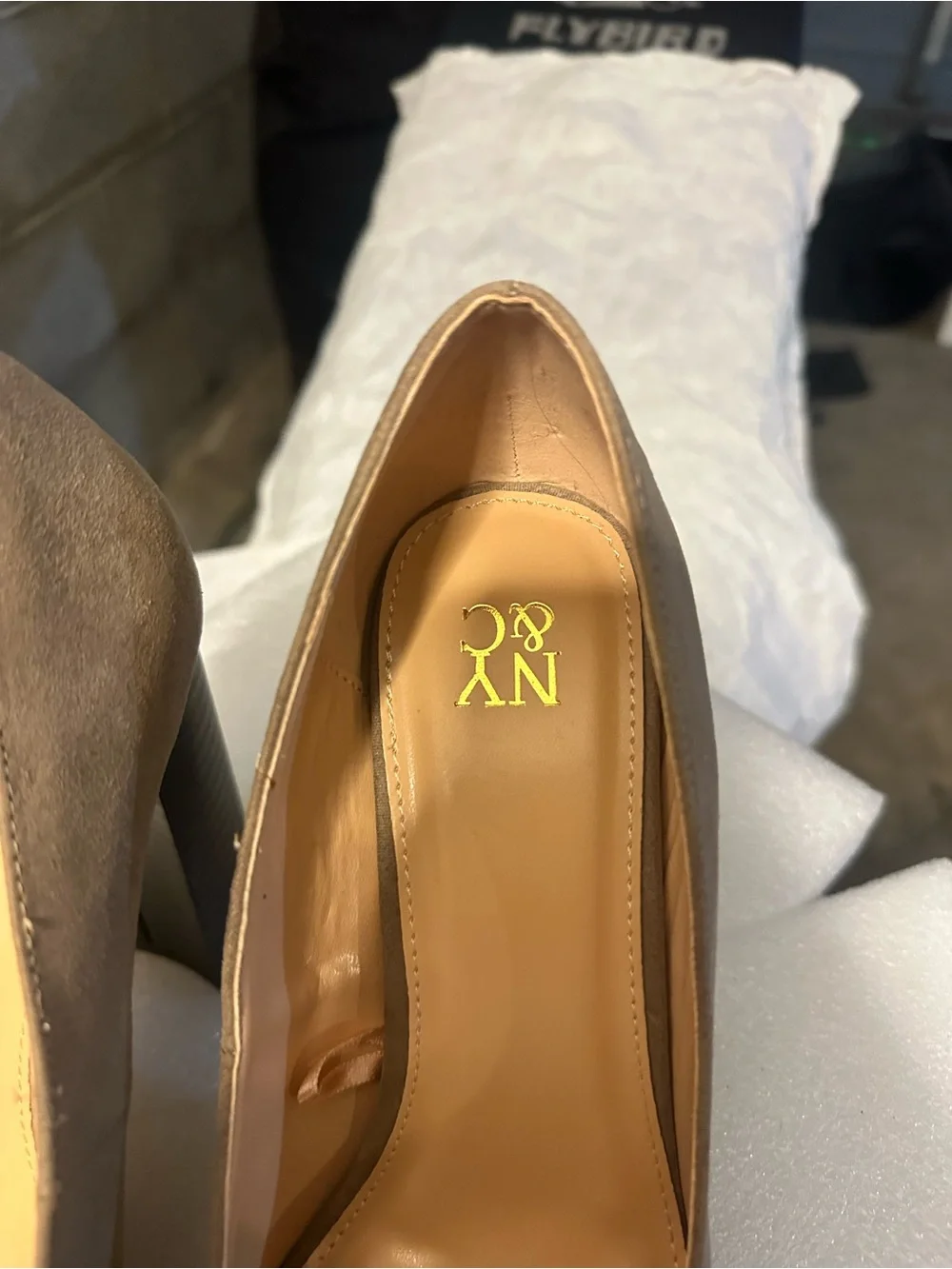 New York & Company Taupe Suede Pointed-Toe Pumps